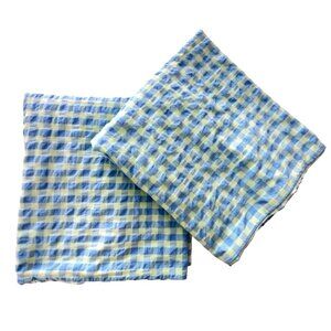 Pair IKEA RAGBLOMMA Pillowcases Std Green Blue Seersucker Bedding Check Gingham